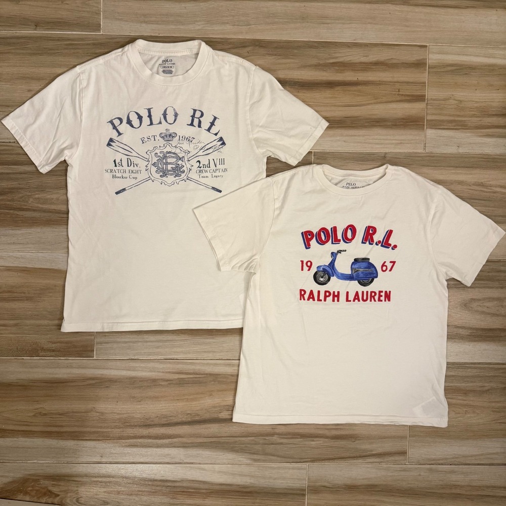 Polo Ralph Lauren Boys Graphic T-Shirt Bundle Scooter Rowing Crest White L 14-16